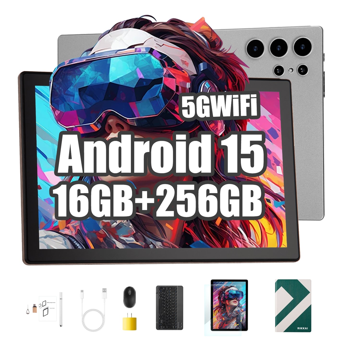 Tableta S25 de 10.1 pulgadas con Android 15, 16 GB de RAM, 256 GB de almacenamiento expandible hasta 1 TB, pantalla táctil IPS HD de 3000 x 1440, batería de 8800 mAh, Bluetooth 5.0