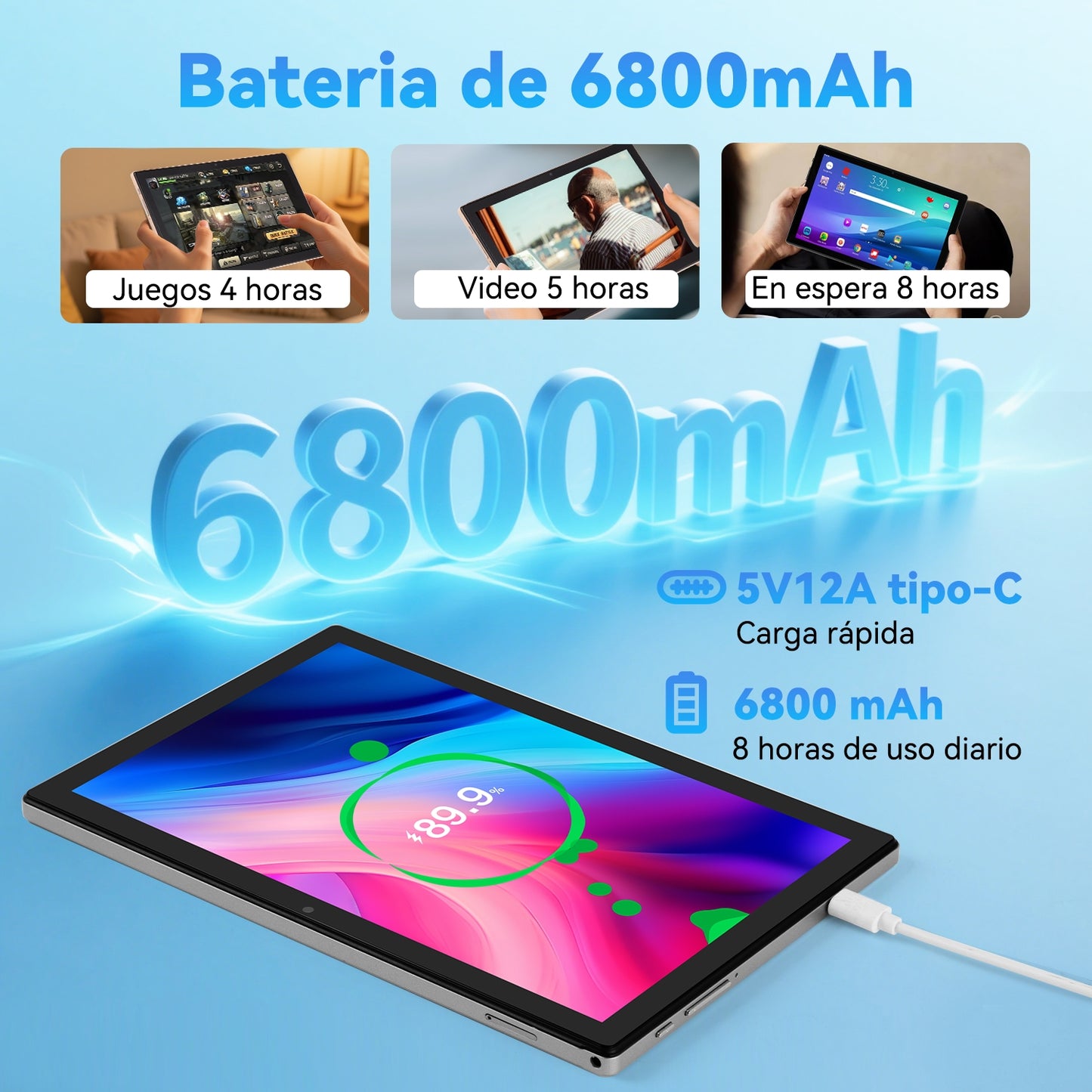 Tableta S25 de 10.1 pulgadas con Android 15, 16 GB de RAM, 256 GB de almacenamiento expandible hasta 1 TB, pantalla táctil IPS HD de 3000 x 1440, batería de 8800 mAh, Bluetooth 5.0
