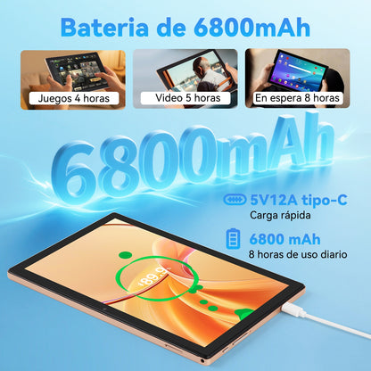 Tableta S25 de 10.1", Android 15, 16 GB de RAM, 256 GB de almacenamiento expandible hasta 1 TB, pantalla táctil IPS HD de 3000 x 1440, batería de 8800 mAh, Bluetooth 5.0