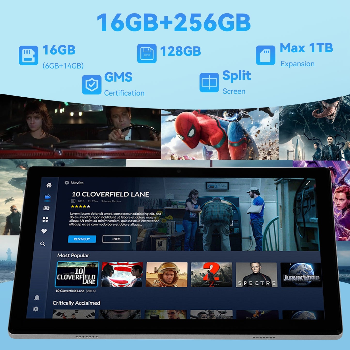 Tableta S25 de 10.1 pulgadas con Android 15, 16 GB de RAM, 256 GB de almacenamiento expandible hasta 1 TB, pantalla táctil IPS HD de 3000 x 1440, batería de 8800 mAh, Bluetooth 5.0
