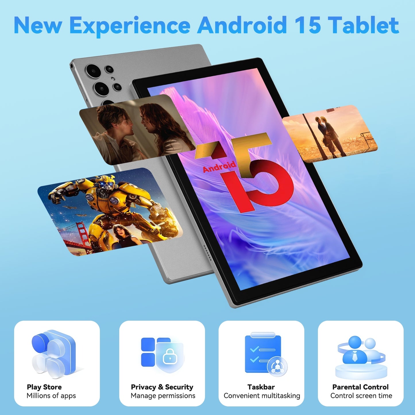 Tableta S25 de 10.1 pulgadas con Android 15, 16 GB de RAM, 256 GB de almacenamiento expandible hasta 1 TB, pantalla táctil IPS HD de 3000 x 1440, batería de 8800 mAh, Bluetooth 5.0