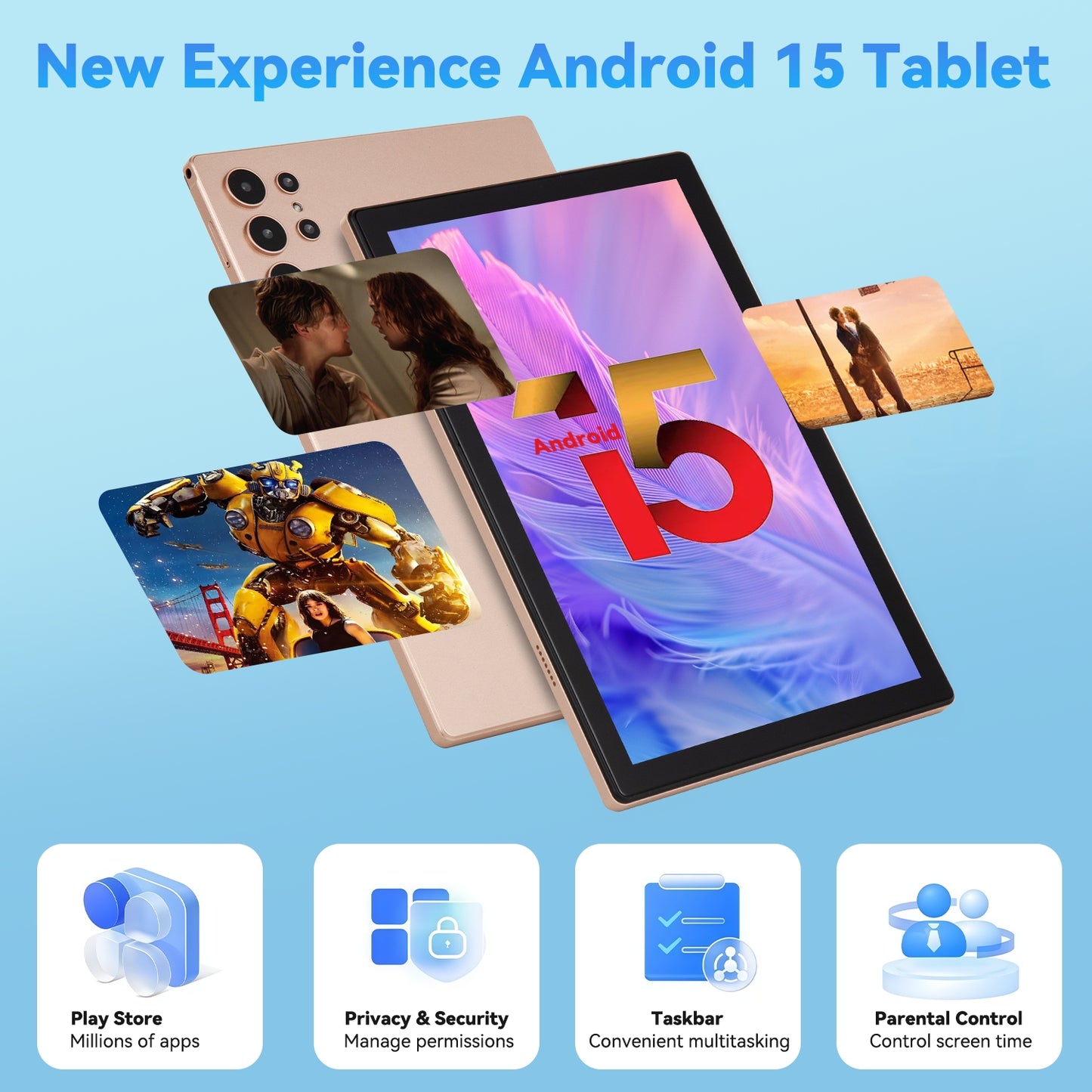 Tableta S25 de 10.1", Android 15, 16 GB de RAM, 256 GB de almacenamiento expandible hasta 1 TB, pantalla táctil IPS HD de 3000 x 1440, batería de 8800 mAh, Bluetooth 5.0